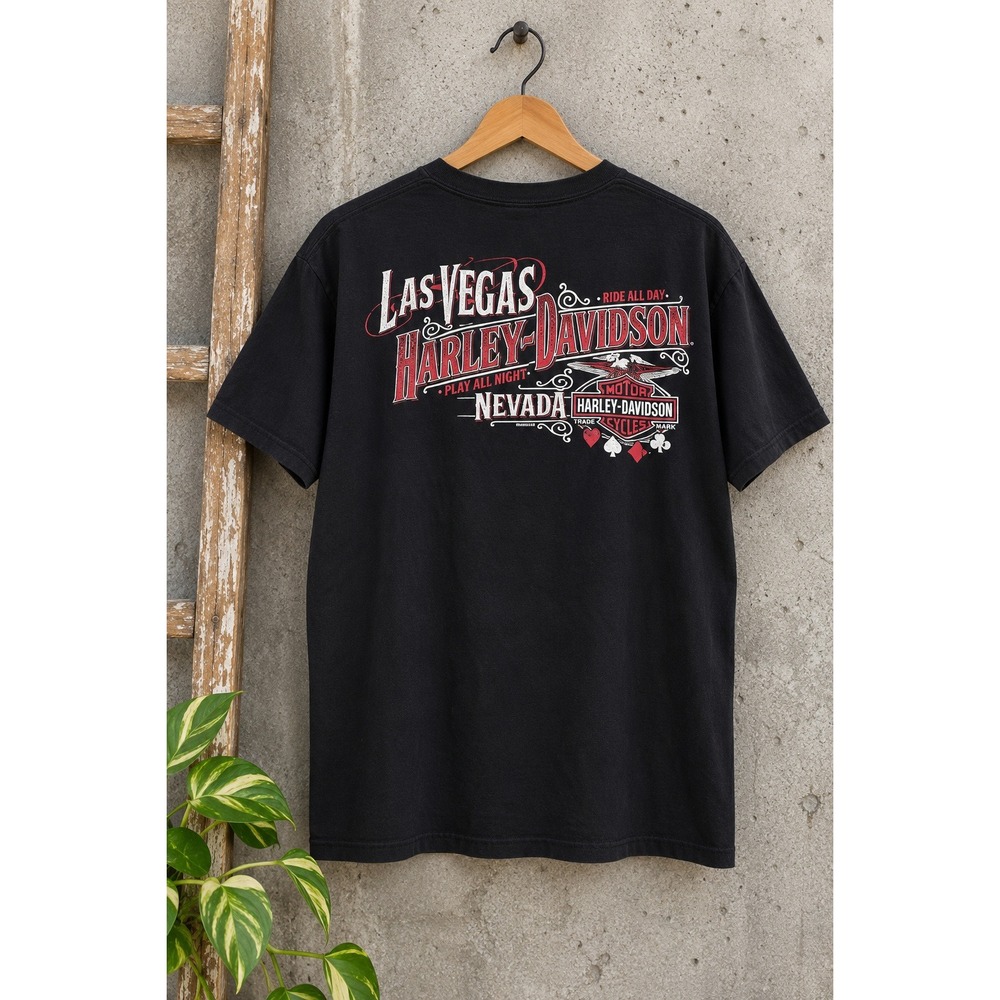 Harley Davidson Las Vegas Nevada Pocket T-Shirt Mens Large Black Bravado